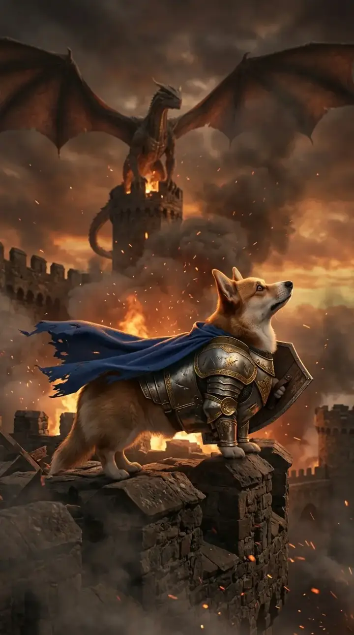 Corgi as a castle and dragon